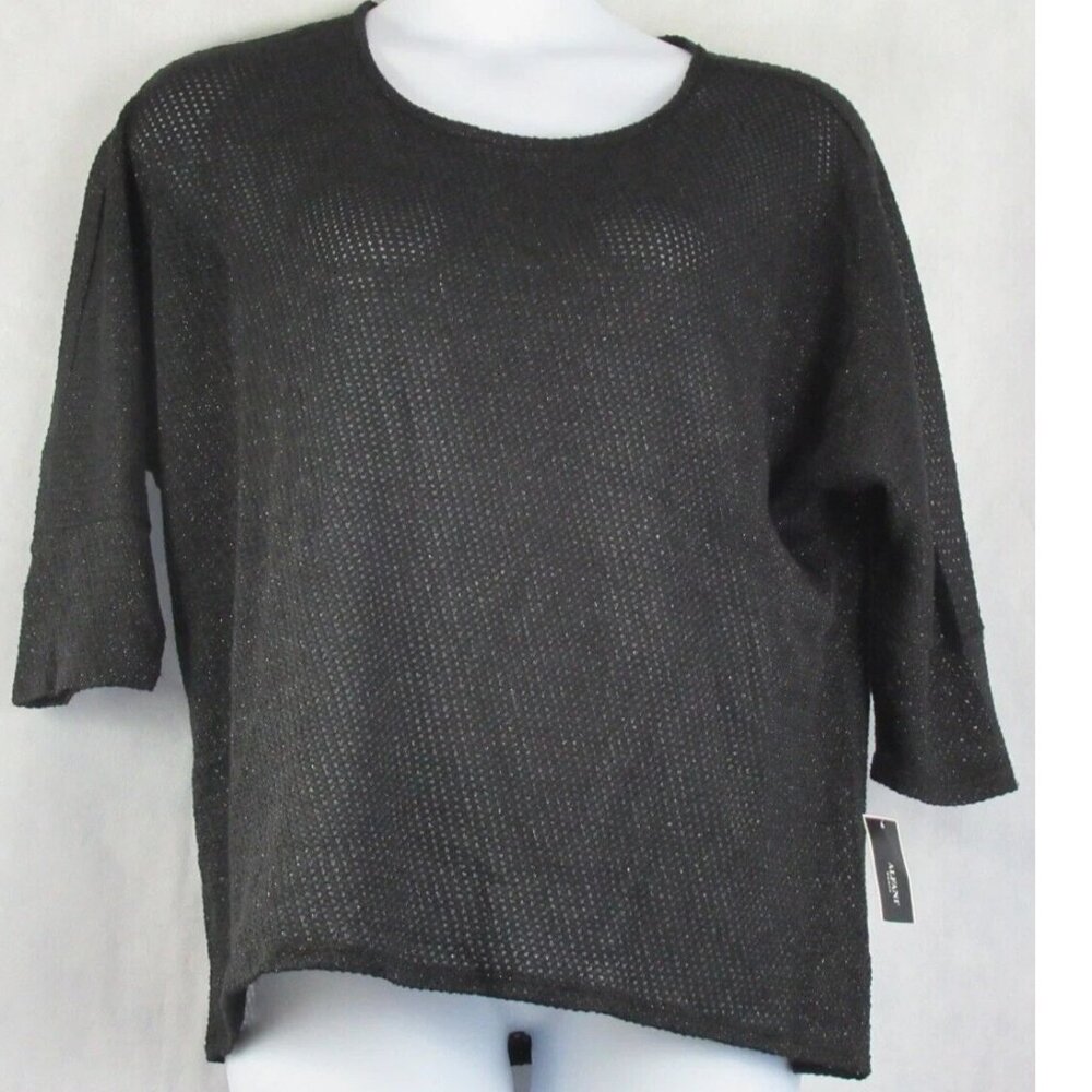Alfani Women's Plus Size Metallic Shine Honeycomb-Stitch Sweater, Black, 0X